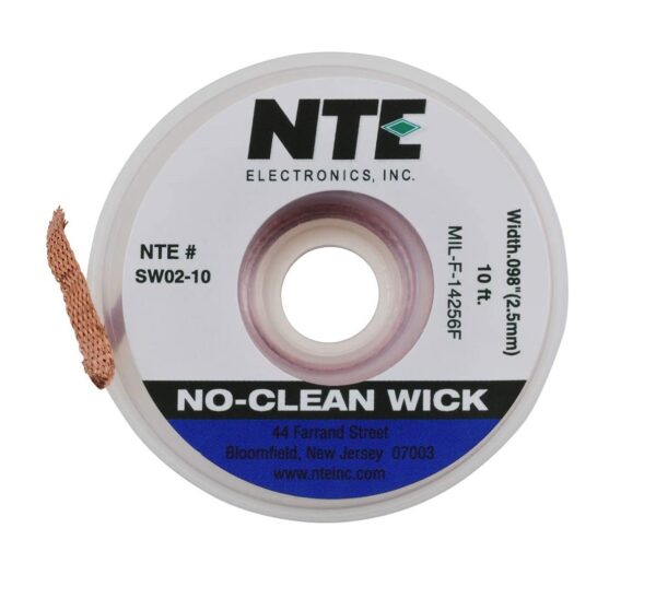 NTE Electronics SW02-10 Solder Wick, 4 Blue.098" Width, 10' Length