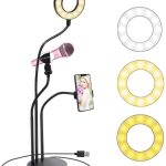 Pacificdeals 3 in 1 Professional Live Stream Kit with Small USB Ring Light Mic Holder Cell Phone Web cam Holder Premium Stand for Makeup, Video Shoots, Live Video Calling, etc. 3 Mode Light -