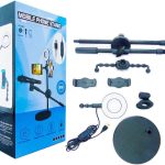 360 Degree Rotated Live Voice Professional Mobile Phone Stand With Led Ring Light - Black