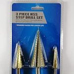 3-Piece HSS Step Drill Bit Set, Cone Drill Bit