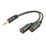 3.5mm Gold Plated 1 Male to 2 Female Headphone Earphone Mic Audio Y Splitter Cable Black