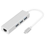 USB-C to 3-Port + RJ45 Adapter Type-C to Gigabit Ethernet LAN Network + 3 USB Ported Converter for MacBook/Pro/iMac/ChromeBook (Silver)