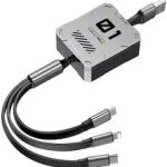 g-max 66W/6A Speed Fast Charging Usb 3.0 Cable 1.2M To 3-In-1 Long Charging Cord With Type C + Micro Usb + Lightning Connector 480 Mbps Data Transfer For Laptop, Tablets, Smartphones, Black