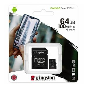 Kingston® 64GB CANVAS Select™ Plus Micro SDXC UHS-I Class 10 A1 100MB/S SD Card