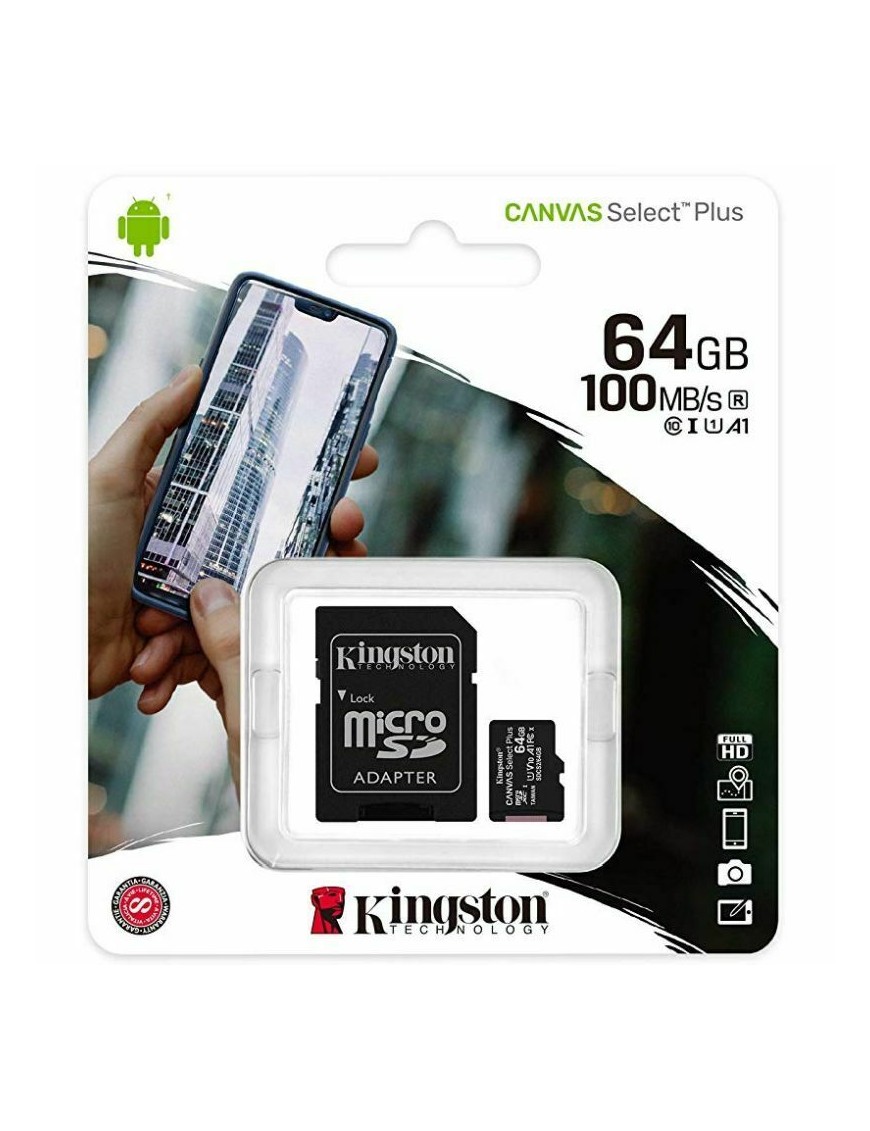 Kingston® 64GB CANVAS Select™ Plus Micro SDXC UHS-I Class 10 A1 100MB/S SD Card