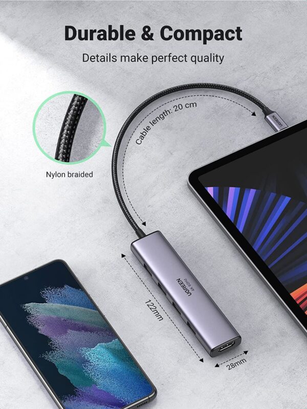 UGREEN 20955 CM478 USB-C 5-in-1 Multifunction Adapter -Space Grey - Image 2