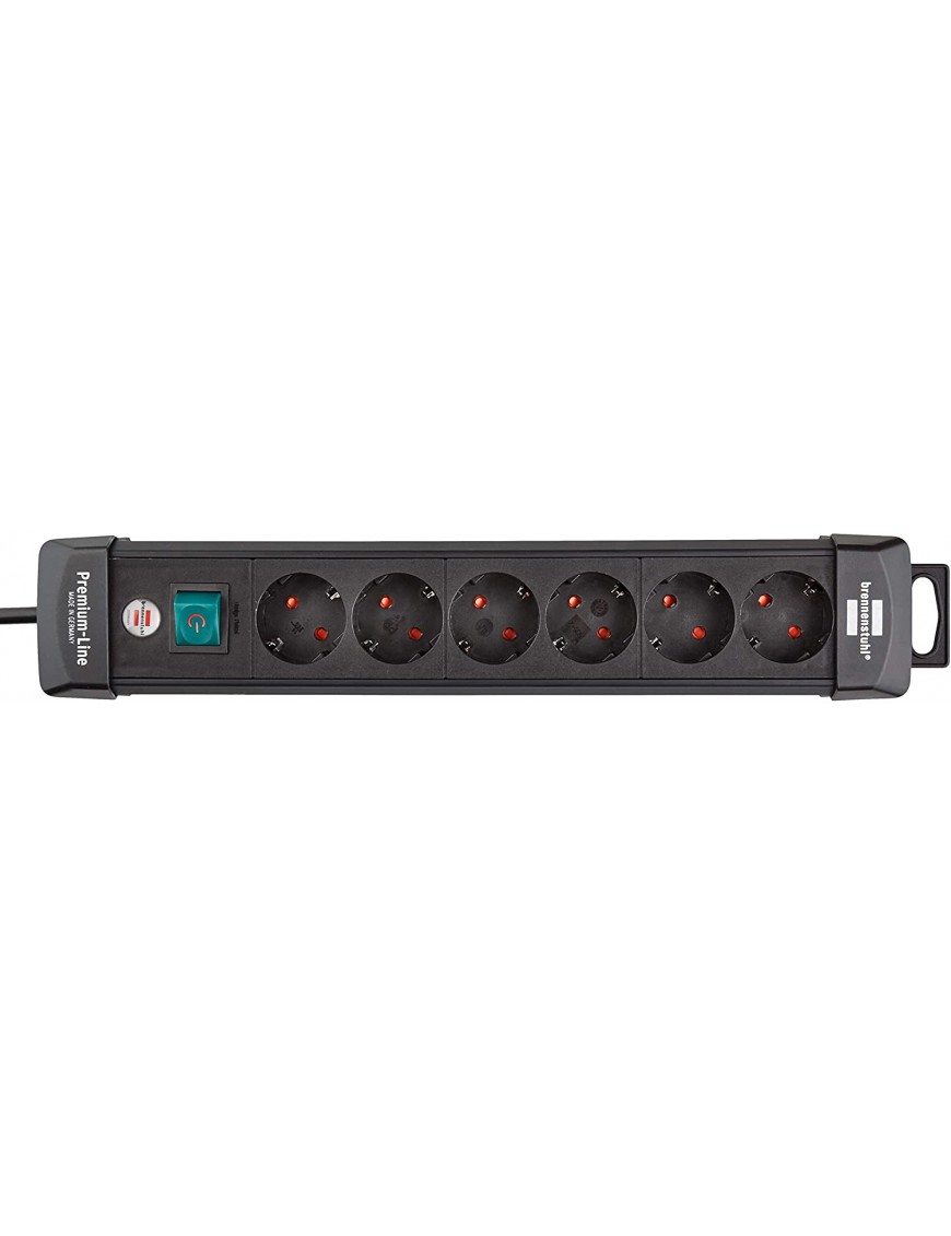 Brennenstuhl Premium-Line Power Strip with 6 Sockets (3 m Cable with Switch, Made in Germany) Black