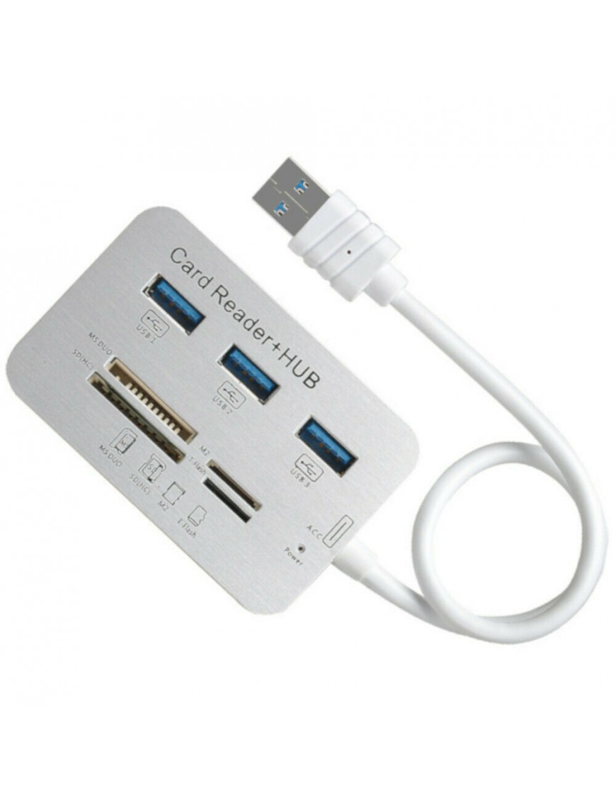Aluminum 3 Port USB 3.0 Hub MS SD M2 TF Multi-In-1 Memory Card Reader Adapter