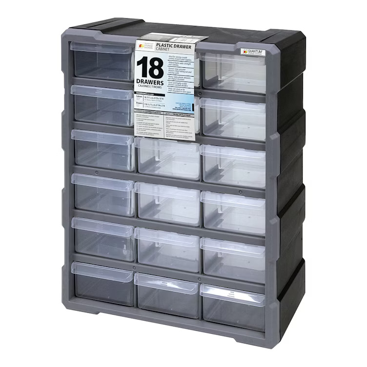 Organizer Drawers Clear Plastic Box 18 Drawers 48.5 x 38.5 x 16 cm