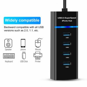 4 Port USB 3.0 Multi High Speed HUB Splitter Expansion Adapter Desktop Laptop PC
